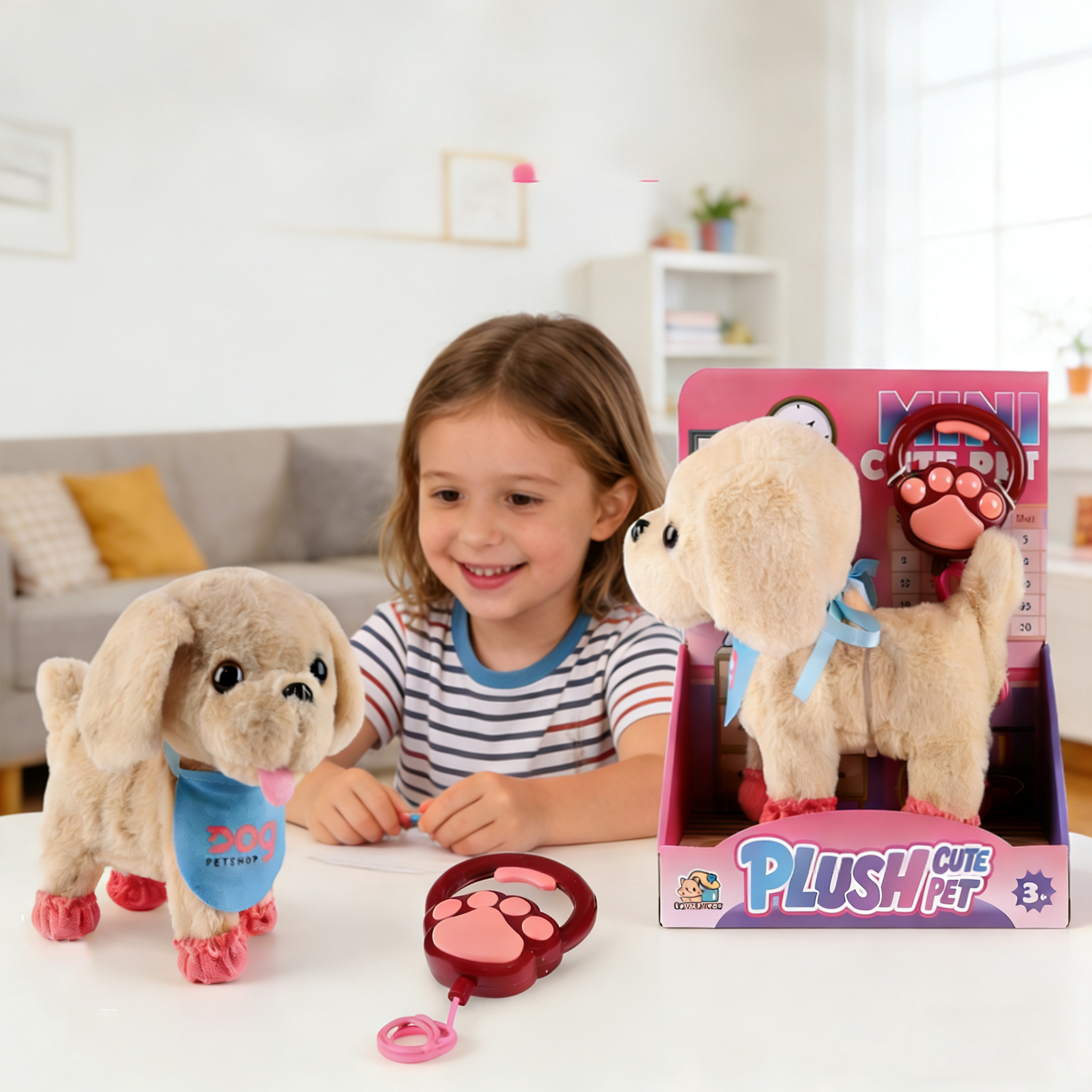 1PC Interactive Plush Dog Toy with Leash - Walking Barking Voice Control Electronic Pet for Kids Best Gift.