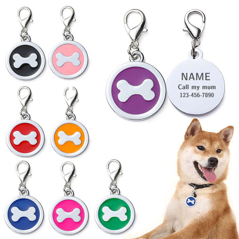Round Bone Metal Dog Fag Pet Anti-Lost Identity Plate Color Lettering Metal Pendant Tag Pet Collar Accessories Pet Supplies