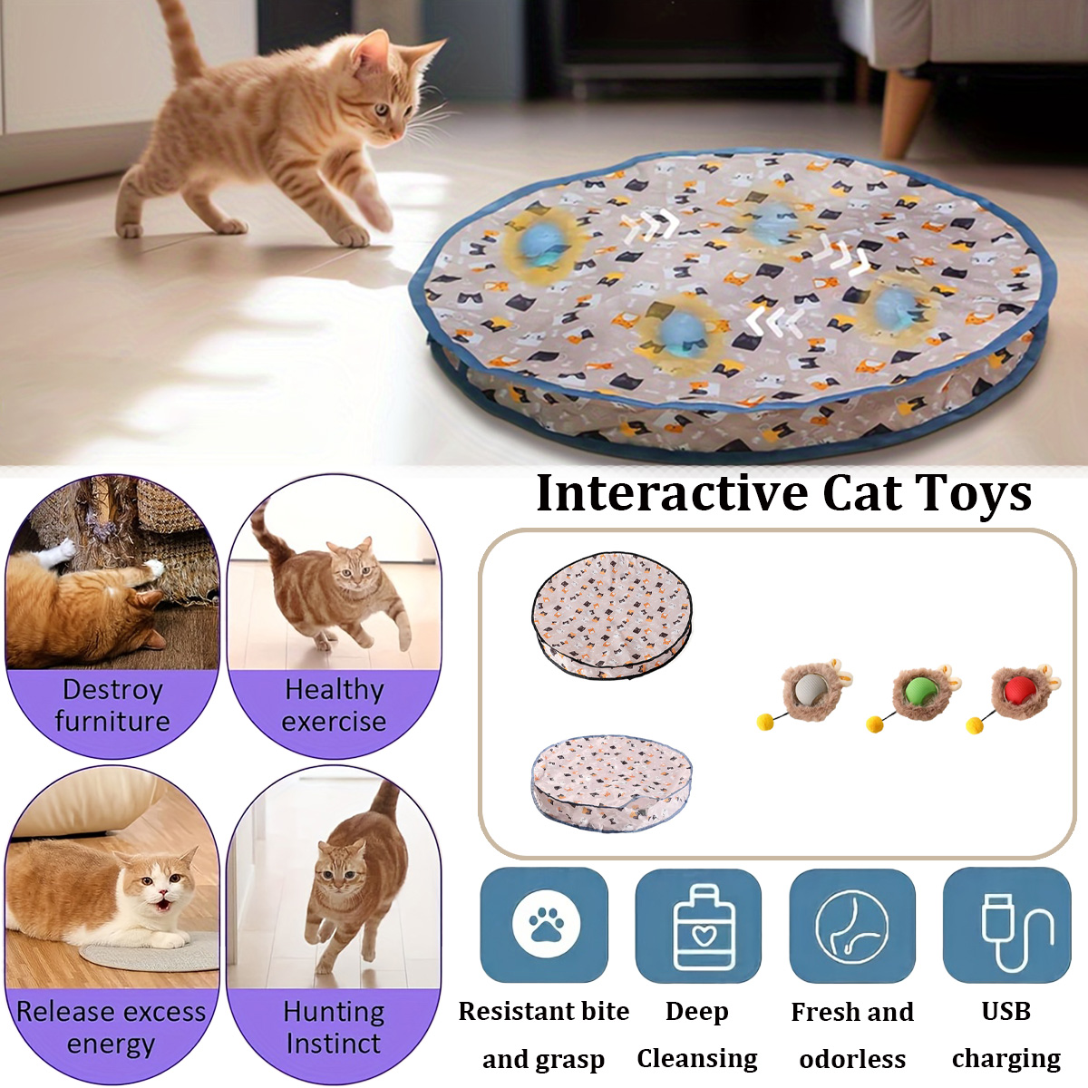 Interactive Cat Toys Cat Toys Ball Cover Set Rechargeable Motion Activated Hide & Seek Pet Toy For Entertainment For Cats & Dogs