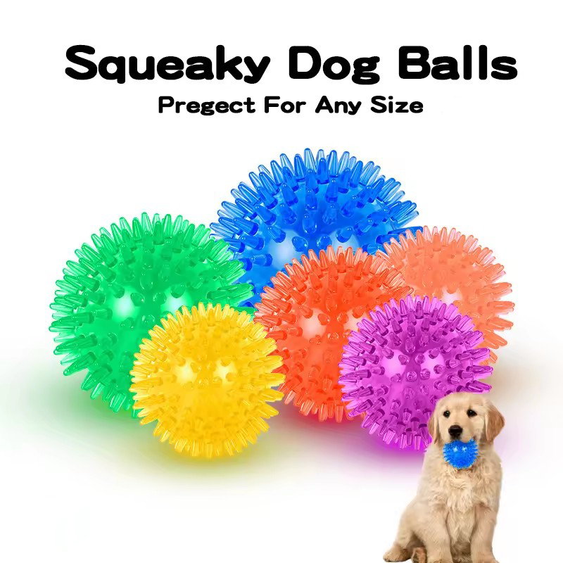 TPR Squeaky Spiked Dog Ball Chew Toy Durable Teeth Cleaning Molar Toy Floating Bouncy Interactive Pet Toy For Oral Care