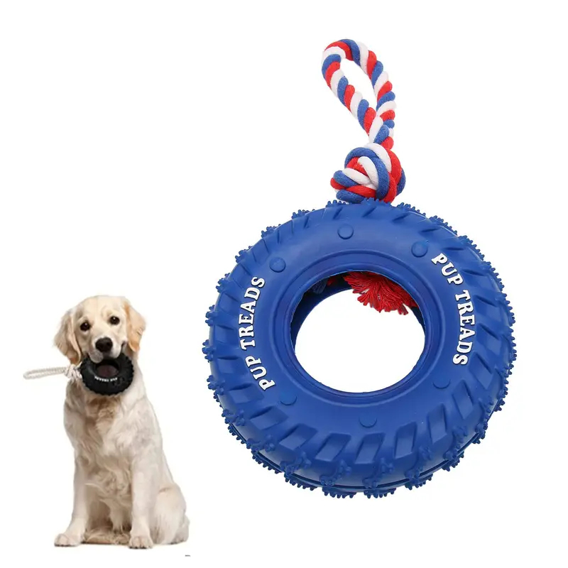 Natural rubber tires and organic cotton ropes large dog chew toy