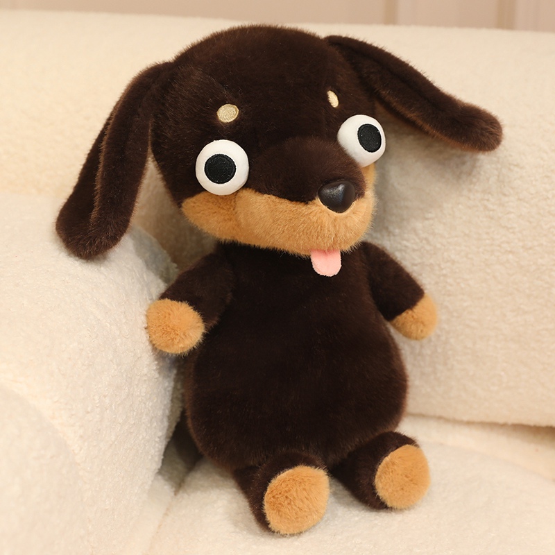 Adorable Dachshund Plush Toy Fluffy Brown Sausage Dog Stuffed Doll super soft it is the best choice as a gift.