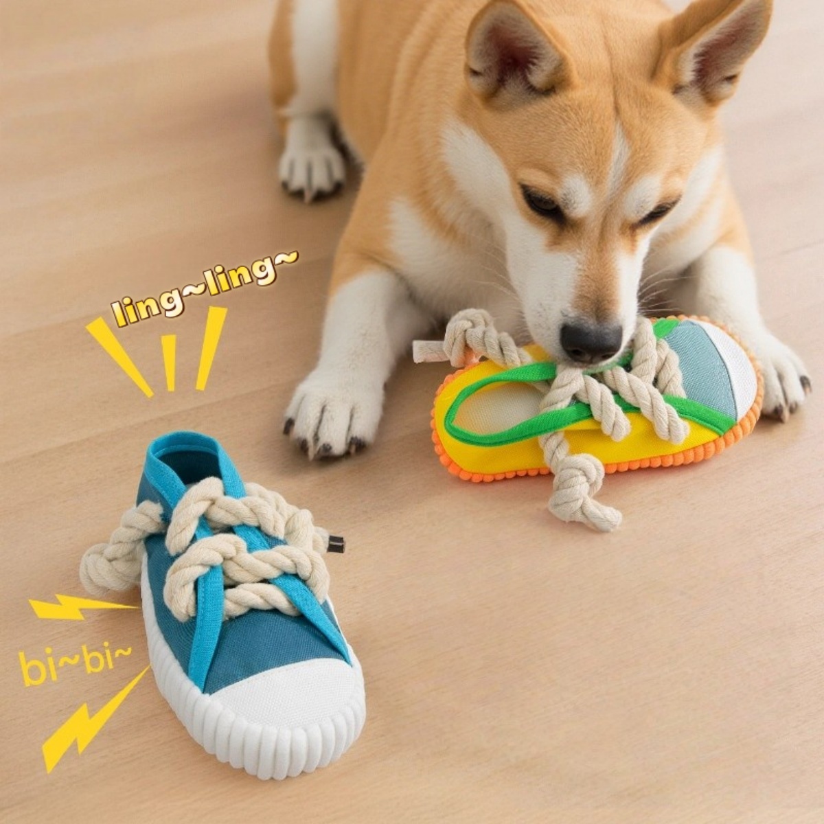 Dog Chewing Toy Squeaky Bite Resistant Canvas Shoes Knot Puppy Toy Teeth Cleaning Training with a bell Chew Toy Supplies