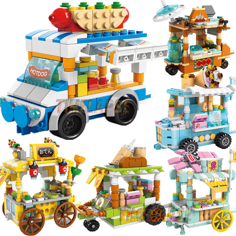 DIY Architecture Ice Cream Car Store Street View Food Building Blocks Kit Girls Bricks Classic Movie Model Toys