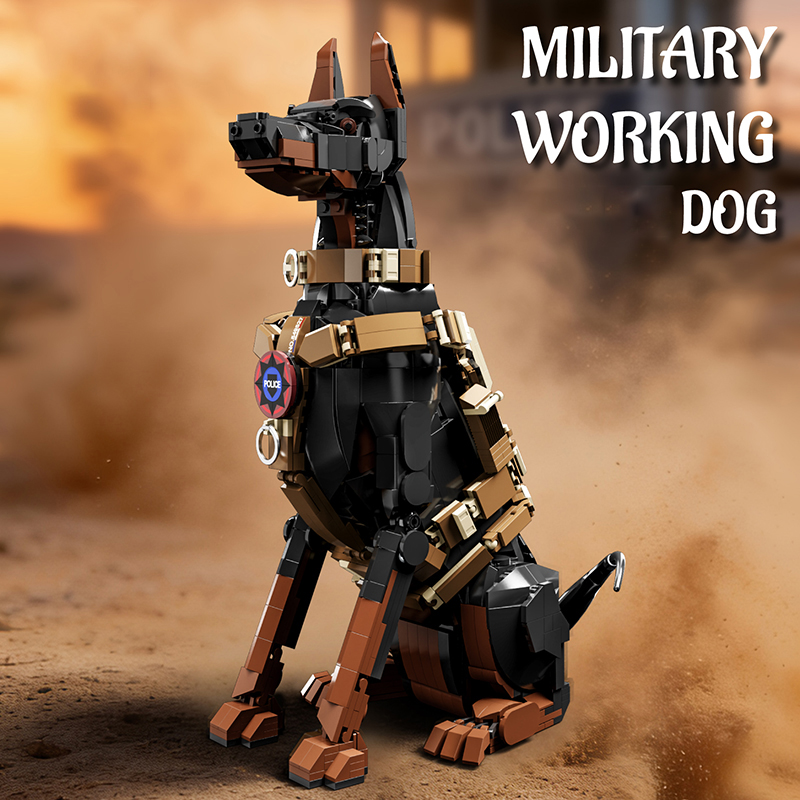 City Police Dog Building Blocks Model Doberman Animals Creative Bricks Toys for Kids Children Adult Gifts Cool Ornament 1300+pcs