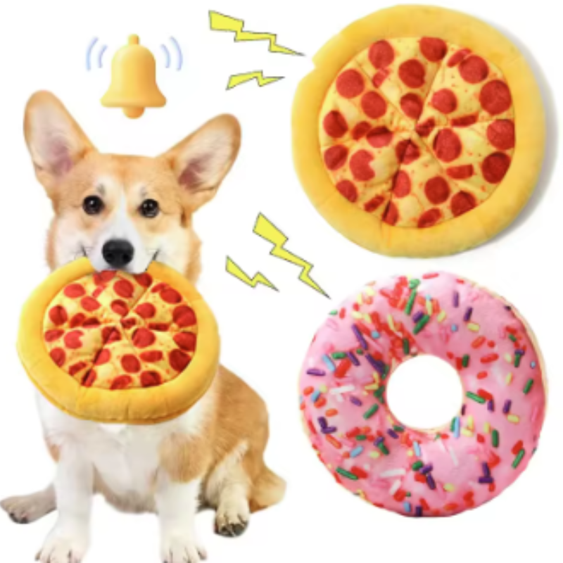 Plush Pizza Shaped Dog Toy Squeaky Sound Pet Chew Toy for Small to Large Dogs Puppy Teeth Cleaning Interactive Dog Supplies