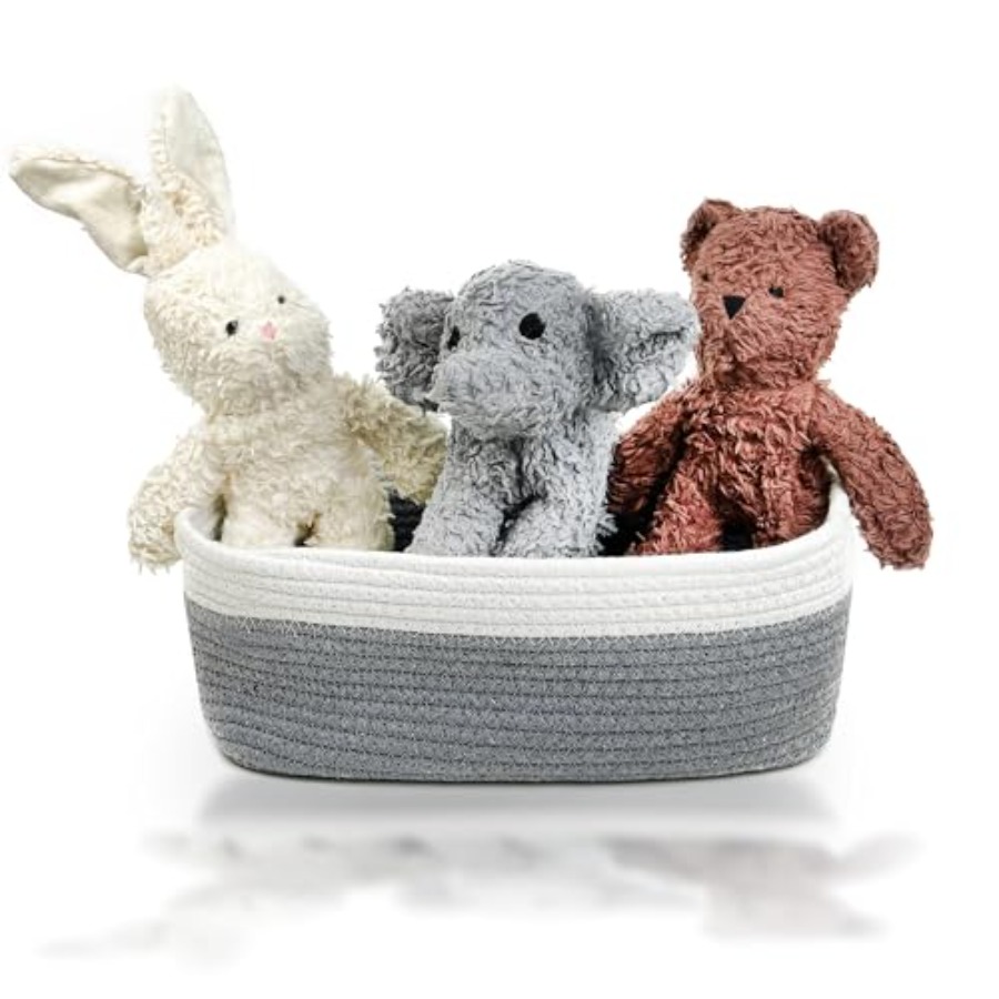 Plush Durable Cotton Dog Toys with Coconut Fill for All Pet Breeds Bear Bunny Elephant with Basket One Size