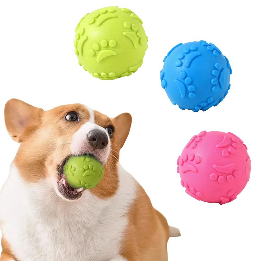 TPR Squeaky Dog Toy Ball with Footprint Design - Dental Cleaning Teething Relief, Lightweight Durable for Puppy Chewing Training