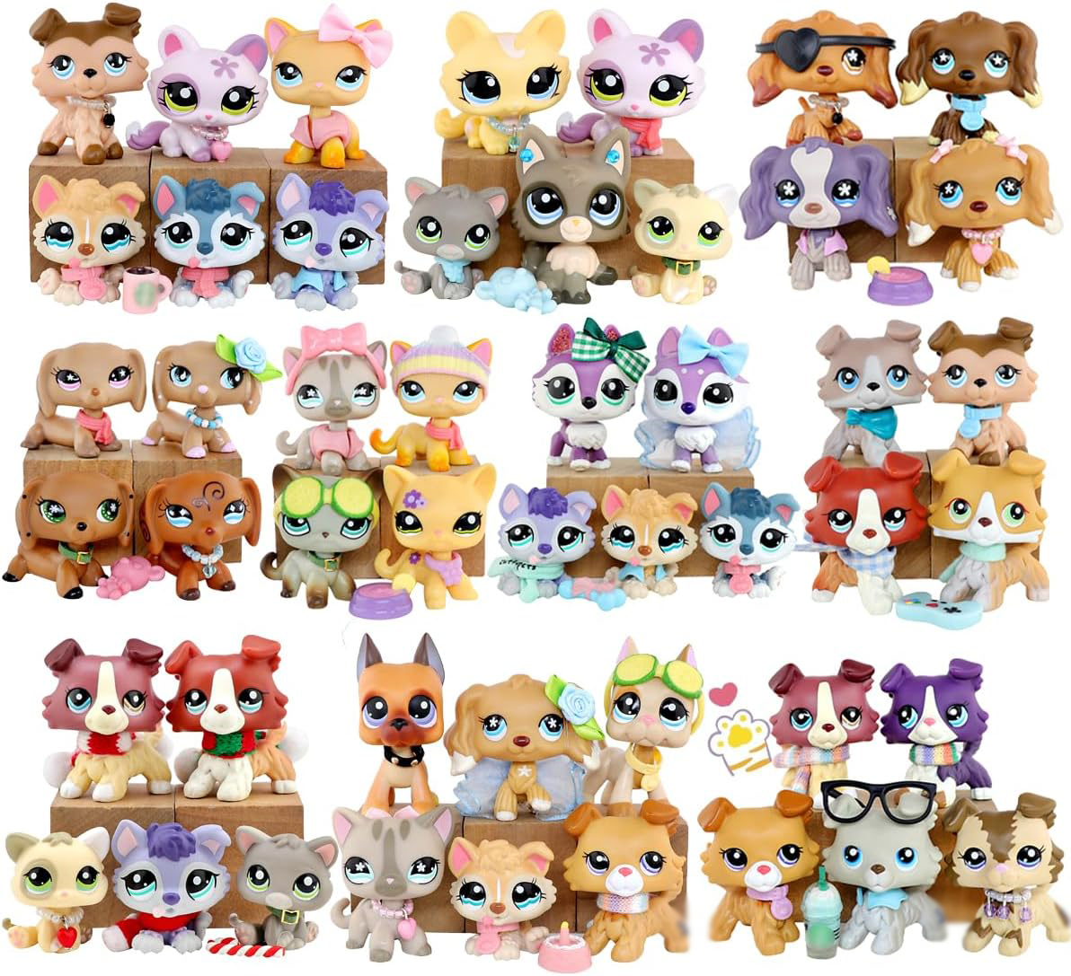 Cute Pet Shop Random 5pc Figure Toys with 7pcs Accessories for Kids Collie Cat Cocker Spaniel Dog Husky Deer Collection Toy Pack