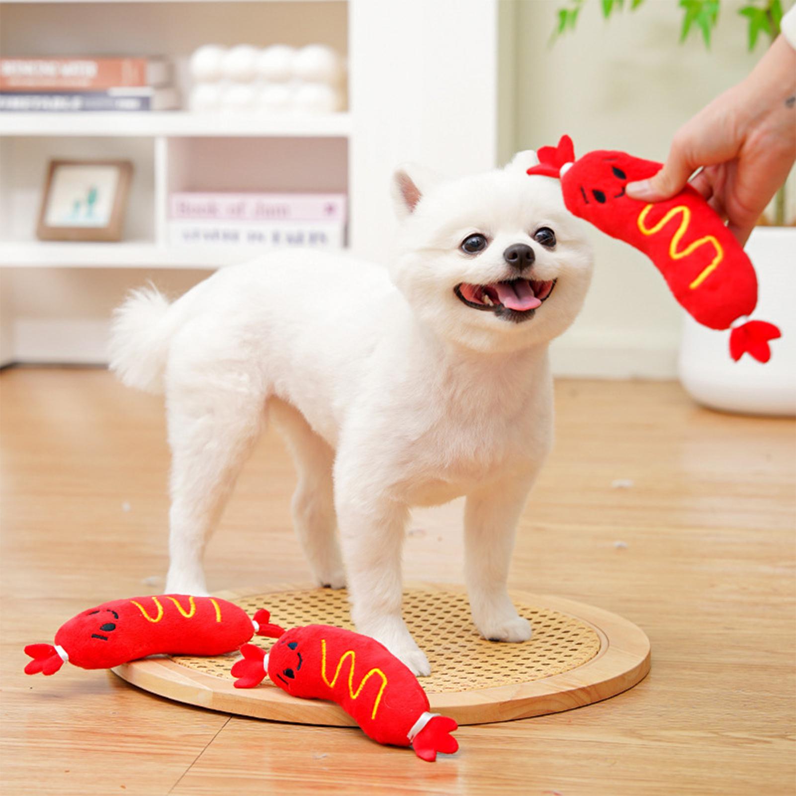 Dog Squeak Toys Hot Dog Shape Plush Puppy Chewing Supplies Pet Grinding Teeth Toy for Pet Parents Trainers Apartment Bedroom