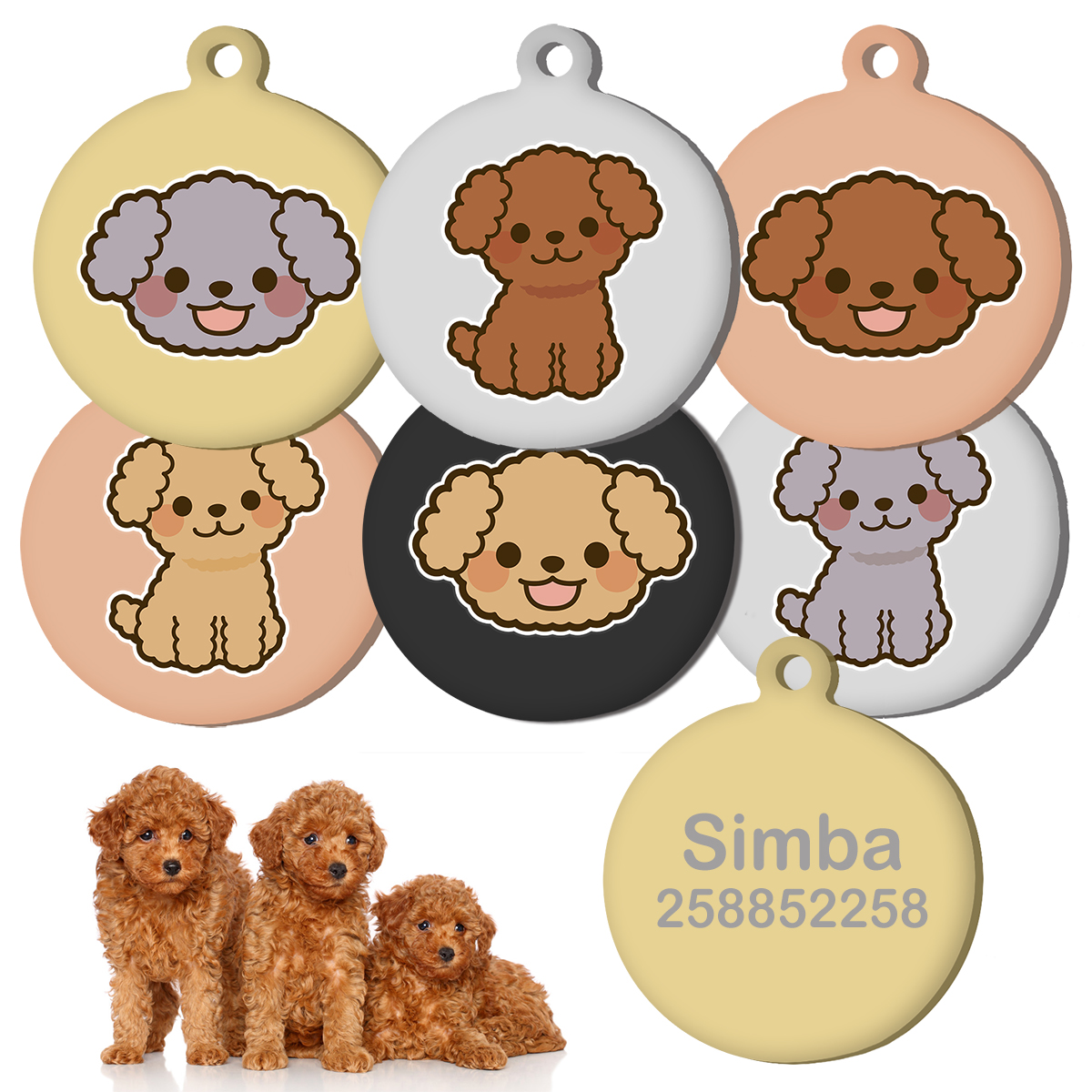 Toy Poodle Shih Personalized Name Tag Engraved ID Stainless Steel Tag For Dog Collar Anti Loss Pet Nameplate Custom