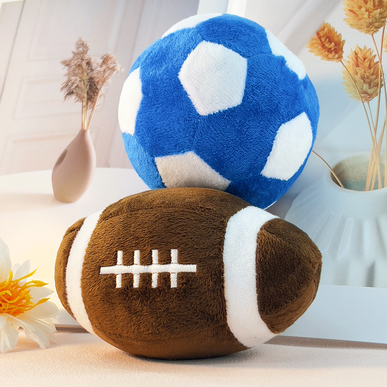 Squeaky Football & Rugby Dog Toy: Interactive Puppy Training Chew Toy Teething Relief and Playtime Fun for Energetic Dogs