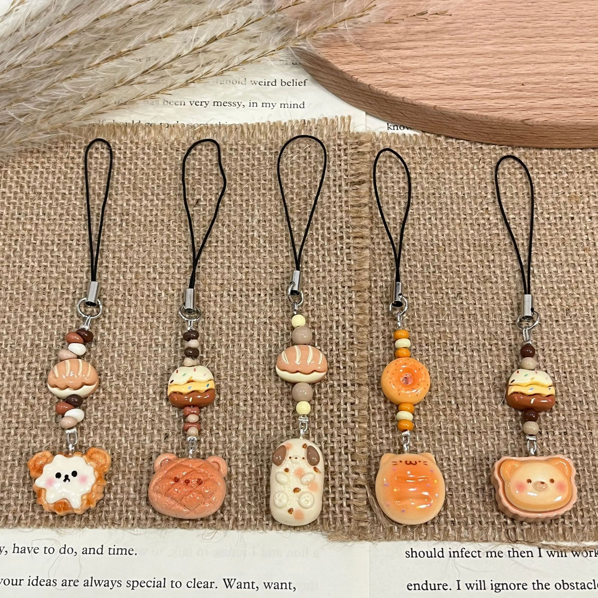 Hot Selling Cute Animal Food Toy Phone Charm Strap Cat Dog Bear Keychain Pendant Lanyard For Girl Gift