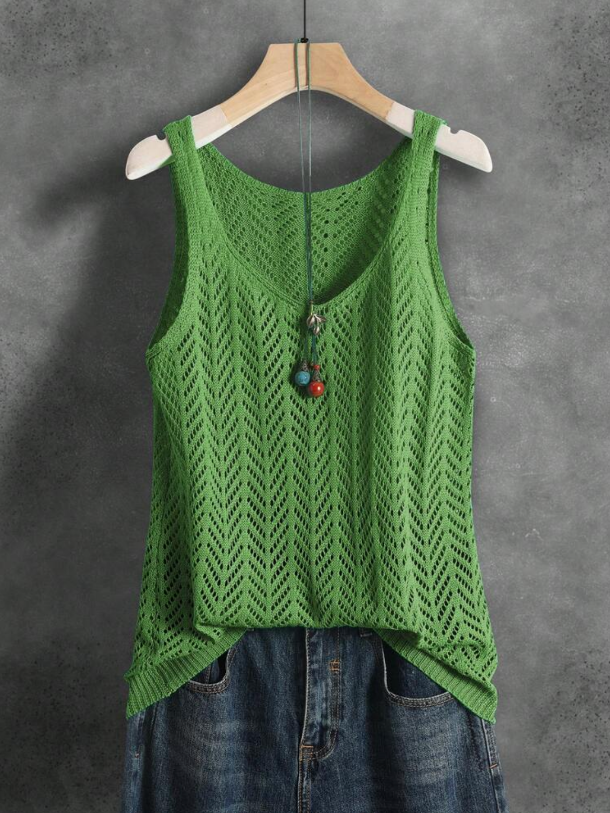 Ladies Elegant Solid Color Knitted Vest Summer Thin Layer Short Outerwear Tank Top Suitable for Denim Jeans