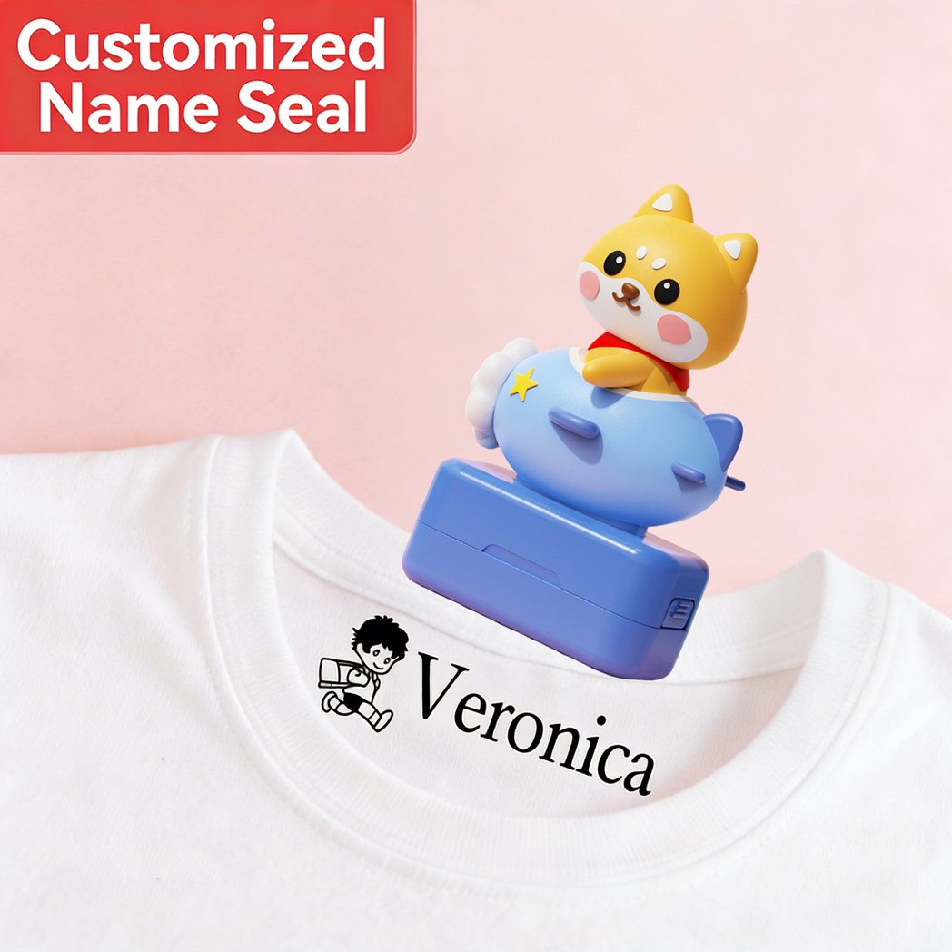 Cartoon Dog Customized Name Stamps for Kids,Personalized Waterproof Stamp for Clothing Name Seal for Student&Child