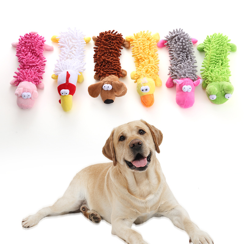 Plush Frog Hippo Pet Dog Toy Sound Squeaky Mop Fur Shell Dog Teeth Grinding Chew Toy Interactive Puppy Training Supplies