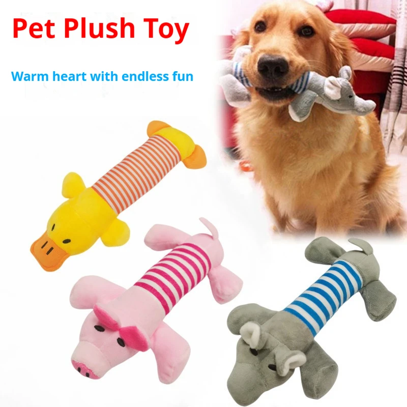 Soft Cute Embroidered Cartoon Pet Toy Elephant Duck Pig Squeaky Doll Bite Resistant Stress Relief Interactive Chew Toy for Pets