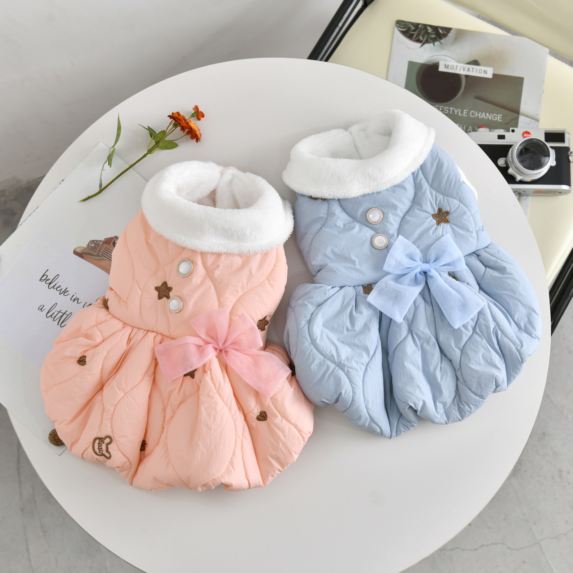 Fur Collar Luxury Designer Dog Clothes Toy Poodle Small Puppy Breed Dress Autumn Winter Warm Pet Sleeveless Sausage Cat Clothing
