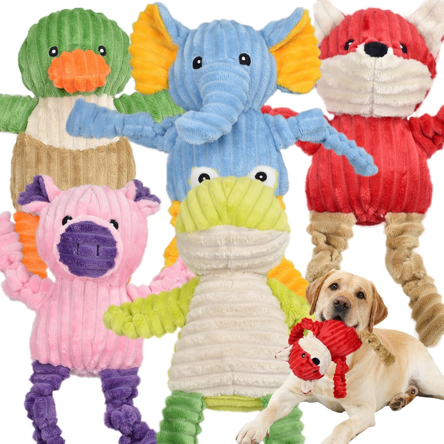 5-Pack Durable Squeaky Plush Dog Toys for All Sizes, Assortment Bundle for Puppies and Pets