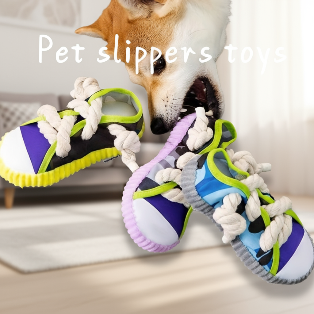 Durable Chew-Resistant Squeaker-Free Dog Toy for Teething Puppies - Interactive Fabric Shoe-Shaped Slippers Design