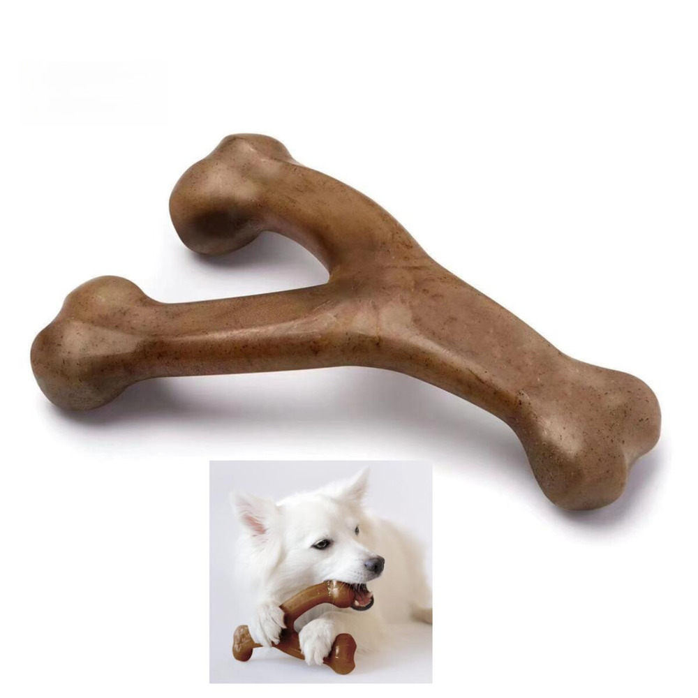 Durable Bone Dog Chew Toy for Aggressive Chewers Real Bacon Flavored Nylon Made in USA Medium Size Dog Dental Health