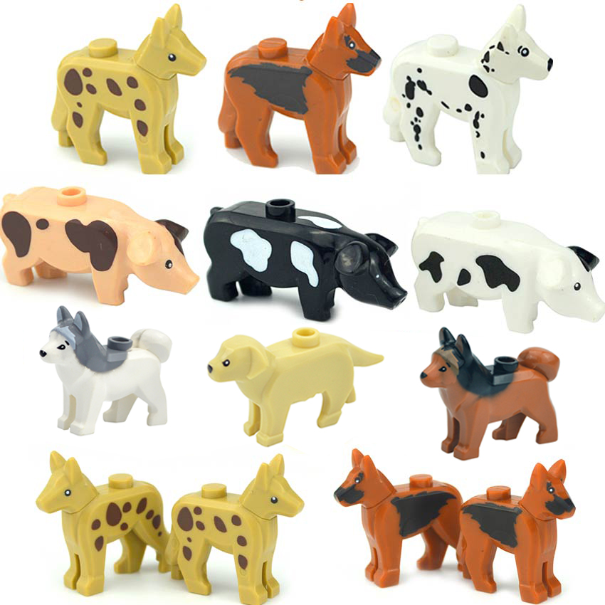 MOC Farm Animal Building Blocks Cute Pets Pigs Chicken Police Dog City Accessories DIY Parts Bricks Toys Educational Blocks C181