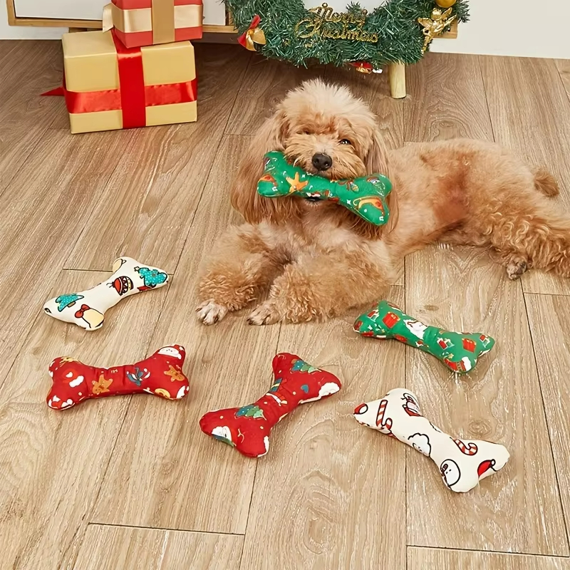 1pcs Durable Plush Bone-Shaped Dog Toy - Squeaky, Chew-Resistant for All Breeds-Perfect for Christmas & Birthday Parties