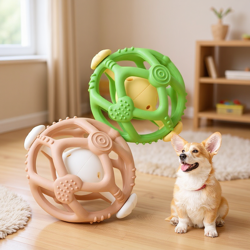 Interactive Dog & Cat Chew Ball with Bell - Durable Chew-Resistant Flying Ring Toy,Training & Solo Play , Playful Pet Accessory