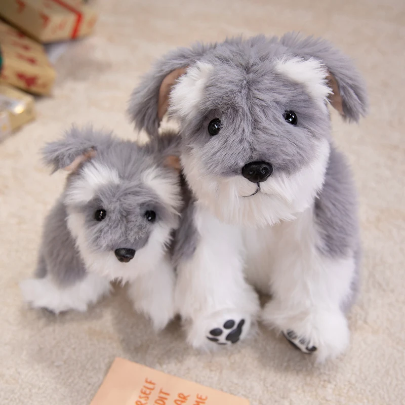 30-60cm Kawaii Simulation Stuffed Doll Schnauzer Dog Plush Animal Toy Soft Appease Doll Best Gifts