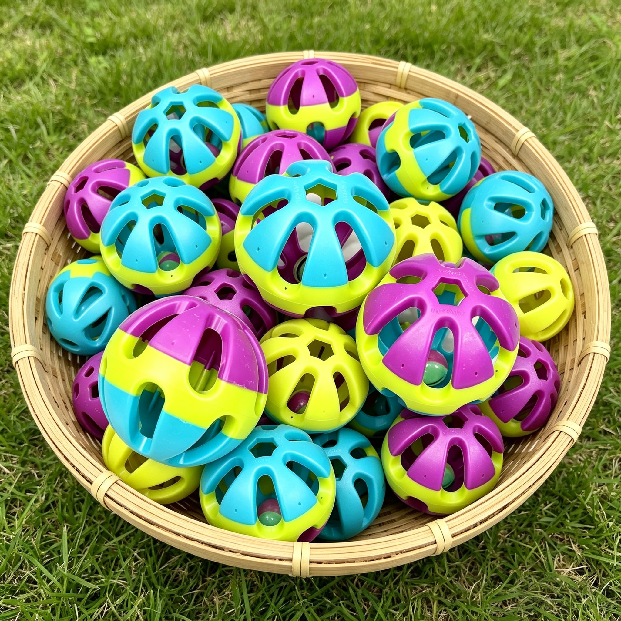 Color-Block Hollow Plastic Ball with Jingle Bell: Training & Fetch Toy for Dogs and Cats, Lightweight Sound for Interactive Play