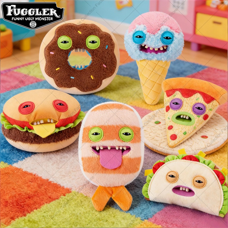 Original Fuggler Funny Ugly Teeth Monster Plush Toys Fugglers Fuggalicious Series Doughnut Hot Dog Sushi Pizza Peluche Doll Gift