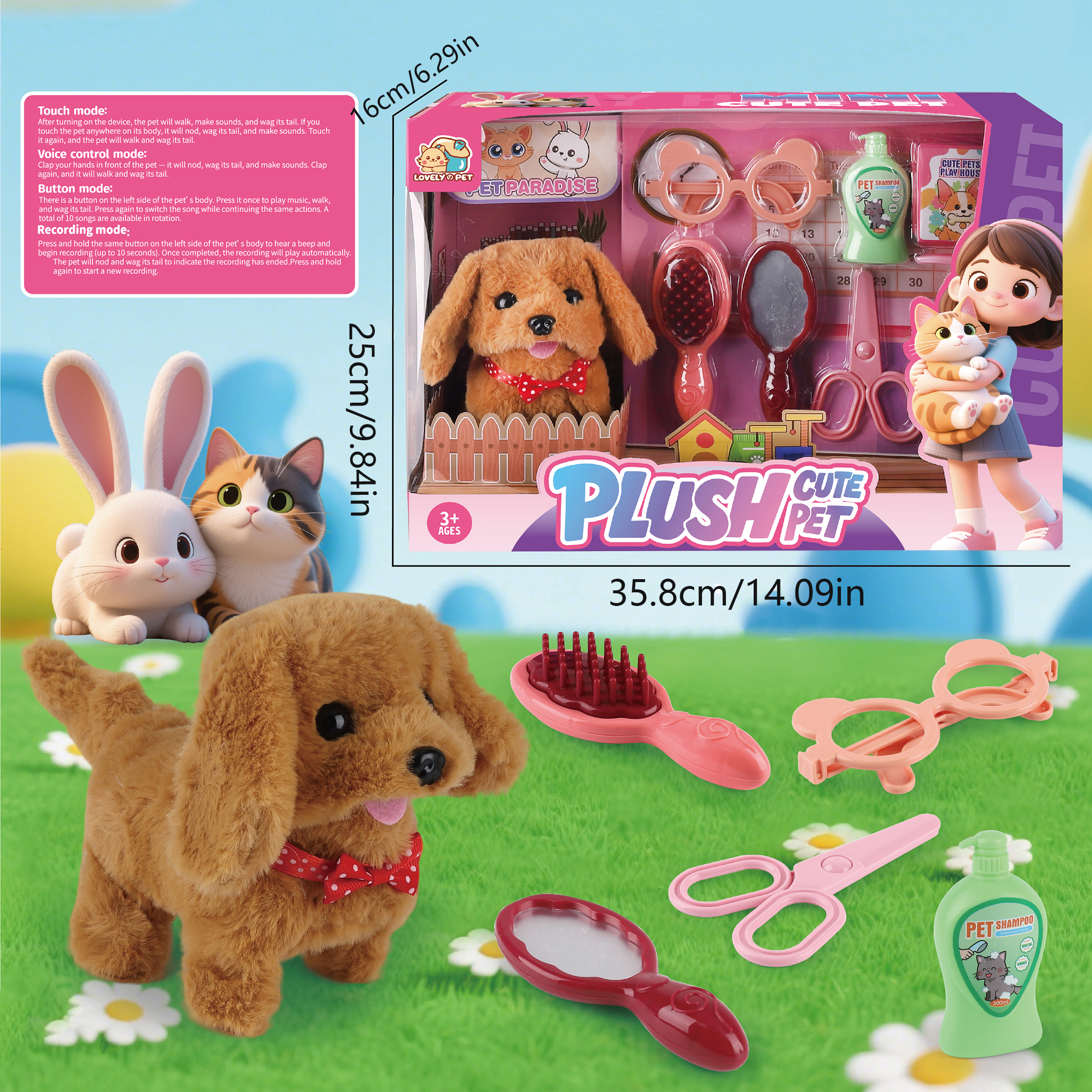 1PC Interactive Plush Dog Toy with Grooming Accessories - Walking, Barking Electronic Pet for Kids Best Gift.
