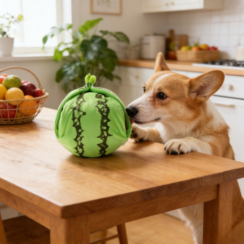 Squeaky Plush Dog Toy Interactive Chew Plaything Peelable Watermelon Orange Design Soft Stuffed Puppy Teething Entertainment