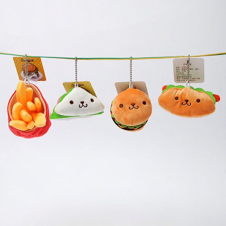 Creative Korean Hamburger Sandwich Hot Dog French Fries Plush Pendant Toy Cute Doll Flip Keychain Pendant