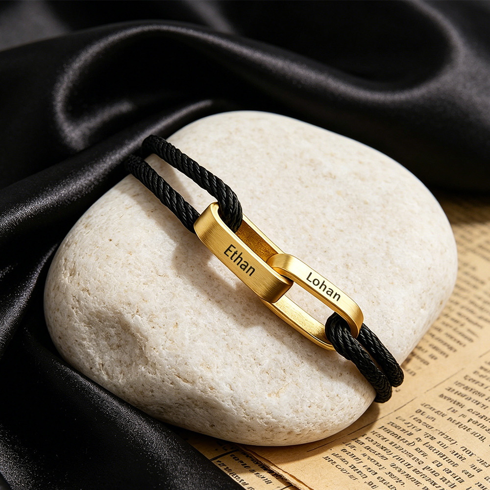 Custom Stainless Steel Simple Personalized Couple Bracelet With Engraved Name Dual Adjustable Knot Bracelet For Couple Best Gift