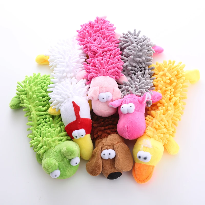The dog can't chew through the self-amusing pet plush toy mop hair dental chew squeaky toy.