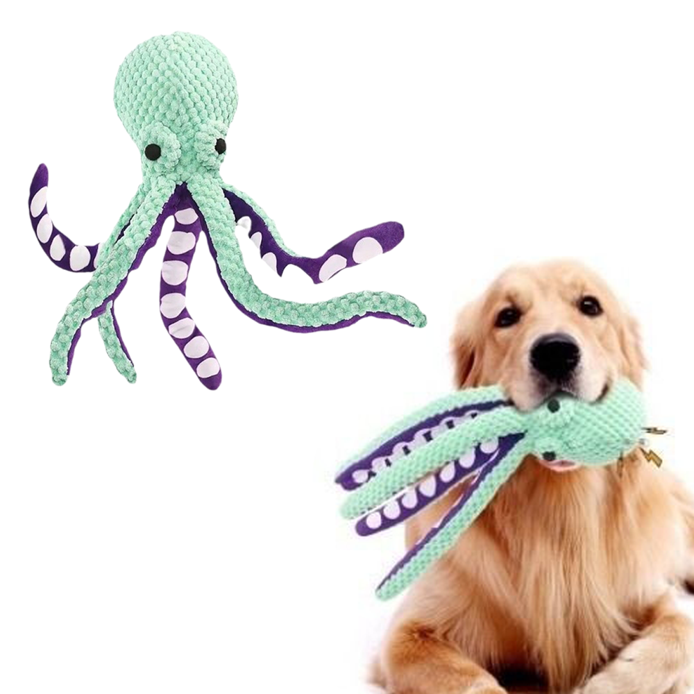 Pet Dog Toy Squeaky Chew Plush Toy, Dog Chew Bite-Resistant Teething Toy, Small Octopus Sleep Buddy, 1PC