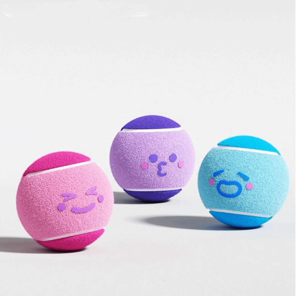 3 pieces Elastic Pet Tennis Ball Color Blocked Squeaky Sound Dog Chew Toy Cartoon Pattern Eco Friendly Pet Bouncy Ball Training