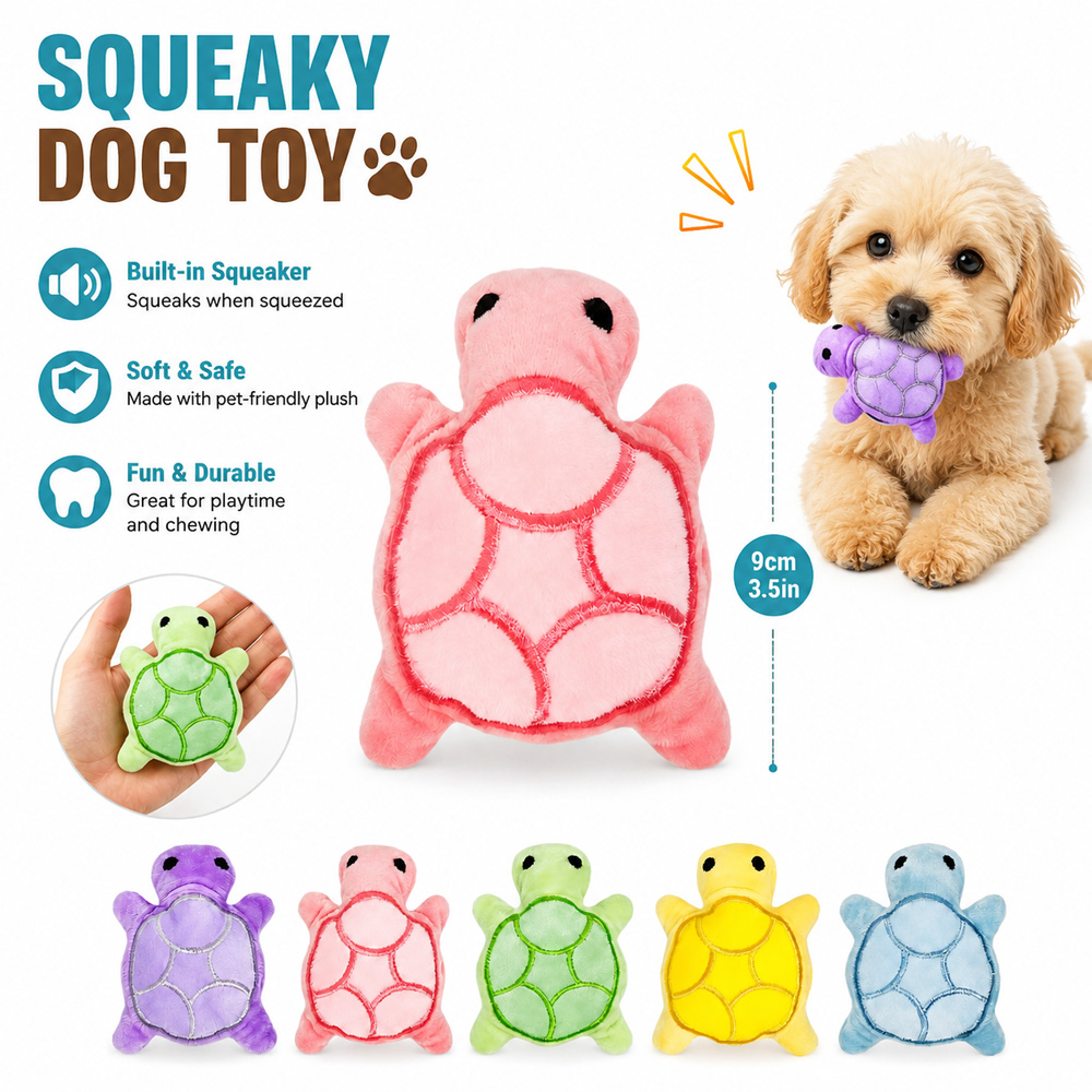 Mini Squeaky Turtle Plush Dog Toy Soft Puppy Chew Toy Interactive Pet Toy Palm Size for Small Dogs Puppies with Sound