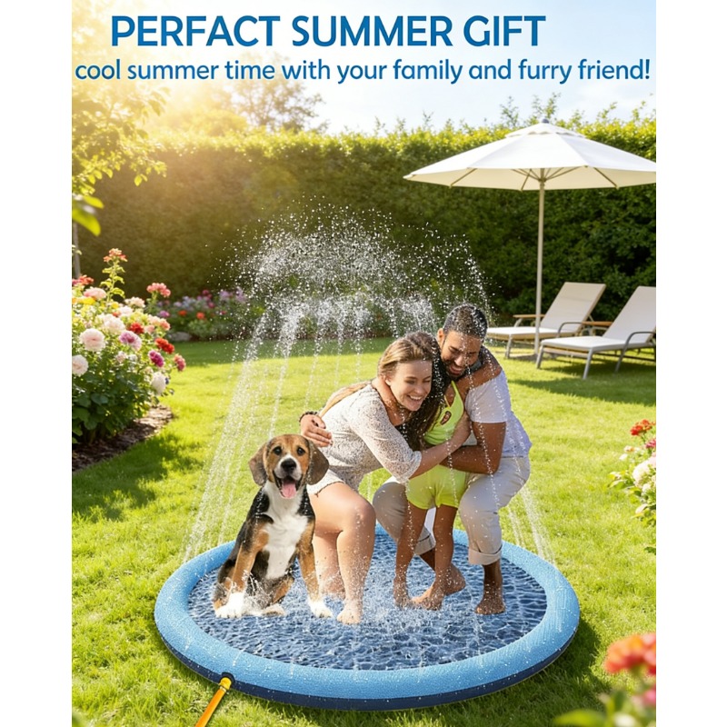 Summer Outdoor Water Toy Kid Dog Anti-Slip Splash Pad Thick Sprinkler Pool Backyard Fountain Play Mat Children Gift Play Supplie