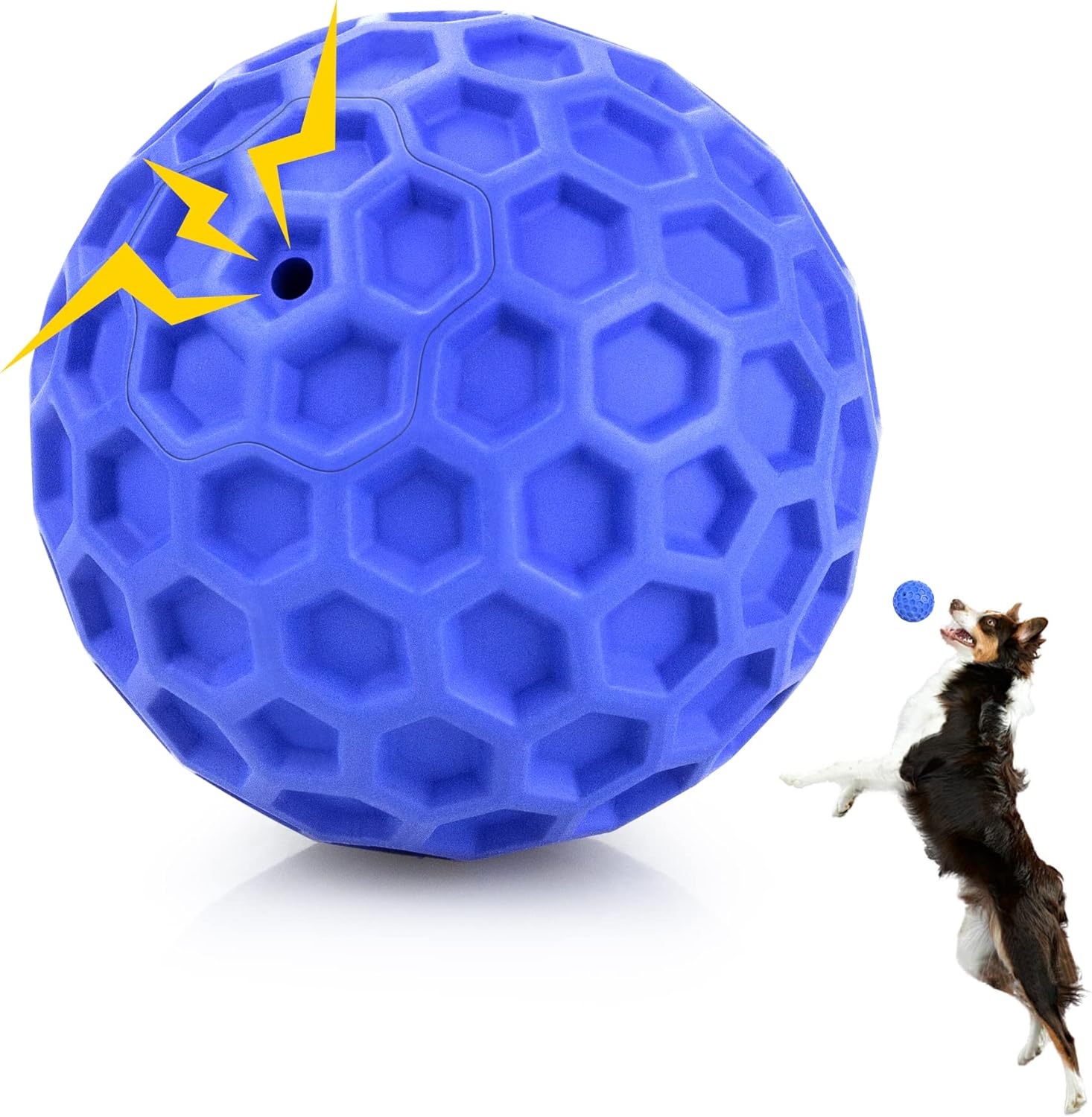 Tough Natural Rubber Dog Chew Toy Indestructible Squeaky Ball for Aggressive Chewers Beef Flavor Hexagonal Design Dental Health