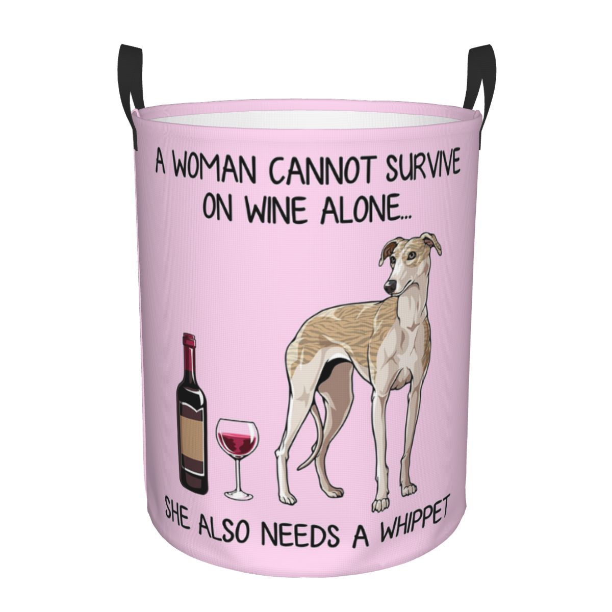 Whippet Dog And Wine Funny Gift For Dog Mom Dirty Laundry Baskets Foldable Large Waterproof Clothes Toys Basket  Home Children's