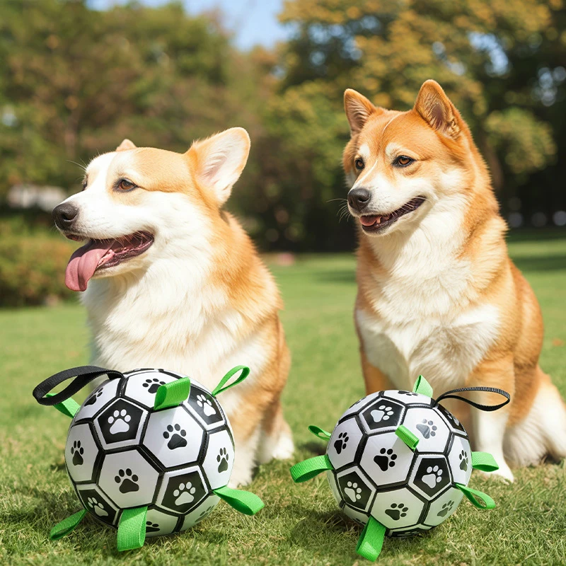 Interactive Pet Football Toys With Grab Tabs Dog Bite Chew Balls Pets Accessories Puppy Outdoor Training Soccer 15cm for Pet