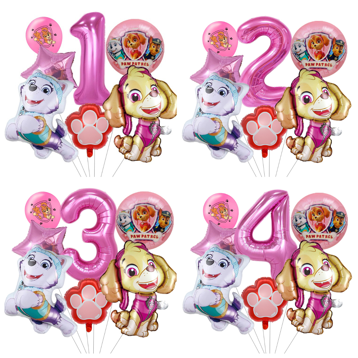 7pcs Cartoon PAW Patrol Birthday Decoration Aluminum Film Digital Balloon Set Dog Chase Kids Party Supplies Toys