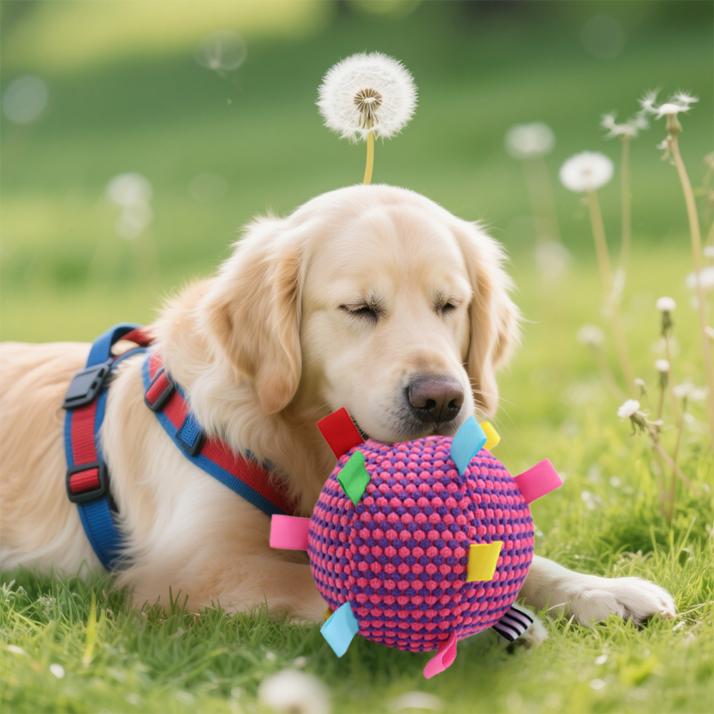 Interactive Ball Dog Toy Suitable for Chewing Training, Stress Relief, Bite Sound Resistance, Plush tug-of-war Toy three color