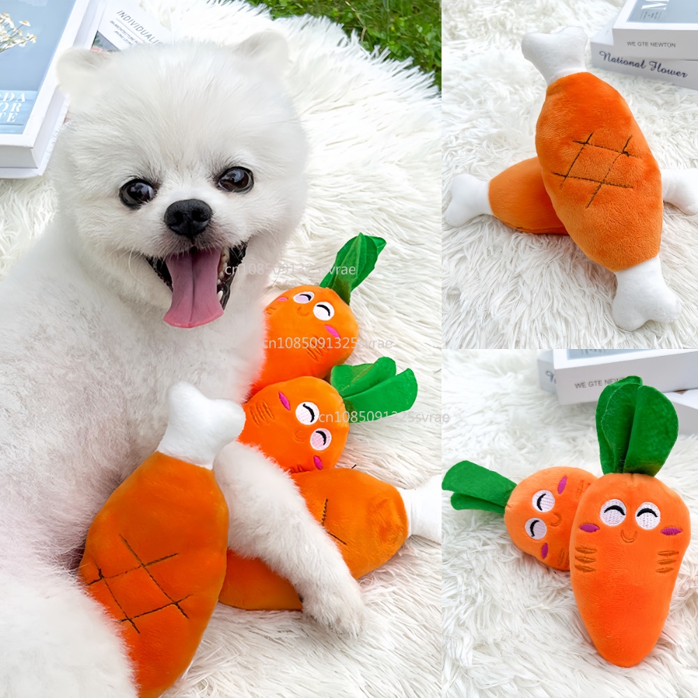 Puppy Dog Plush Squeaky Toy Dogs Chew Toy Cute Funny Bone Carrot Pet Toys Aggressive Chewers Cat Pet Products Puppy Accessories