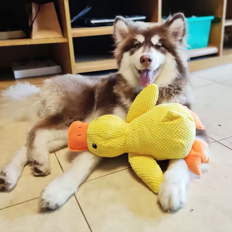 Interactive Plush Duck Toy for Dogs Cute Little Yellow Duck Hugging Dog Bed Companion Boredom Relief Chew Resistant Pet Supplies