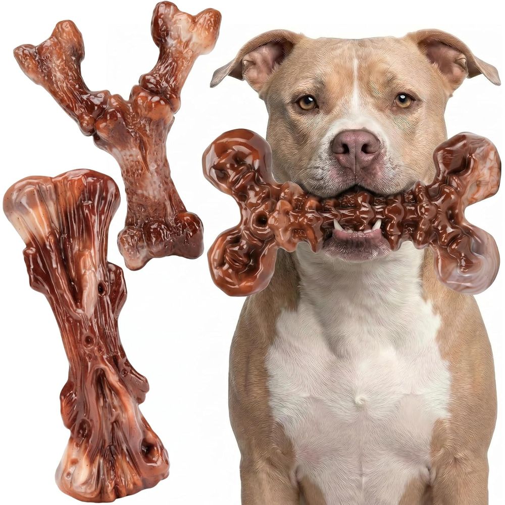 Indestructible 3-Pack Dog Chew Toys, Bacon Flavored, Solid Nylon Bones for Medium to Large Dogs 25-90lbs, Heavy Duty to Keep Pet