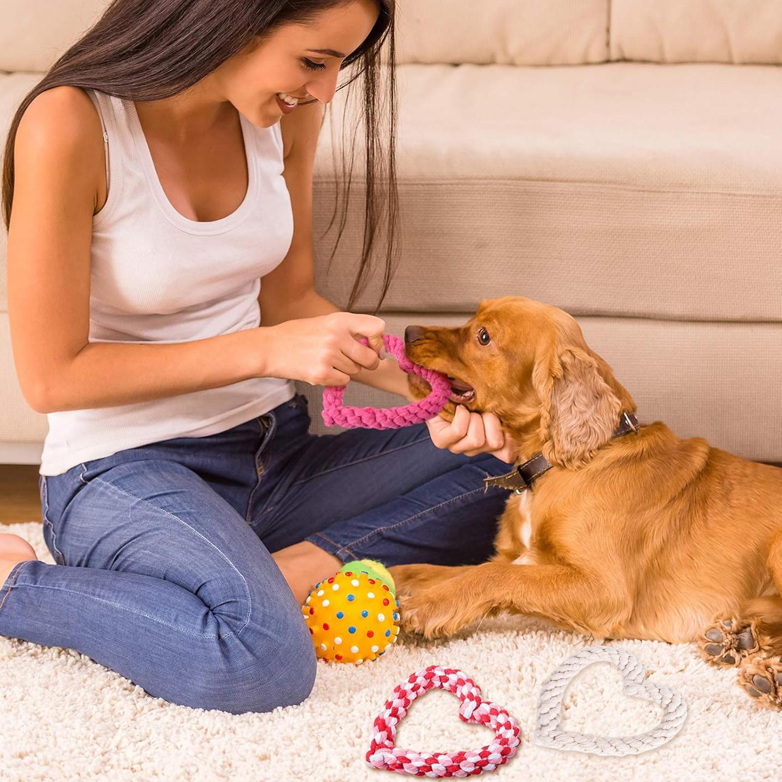 Handmade Knitted Pet Toys Valentine Day Heart Shaped Rope Dog Chew Toys Cotton Puppy Throwing Toy For Pets Gift