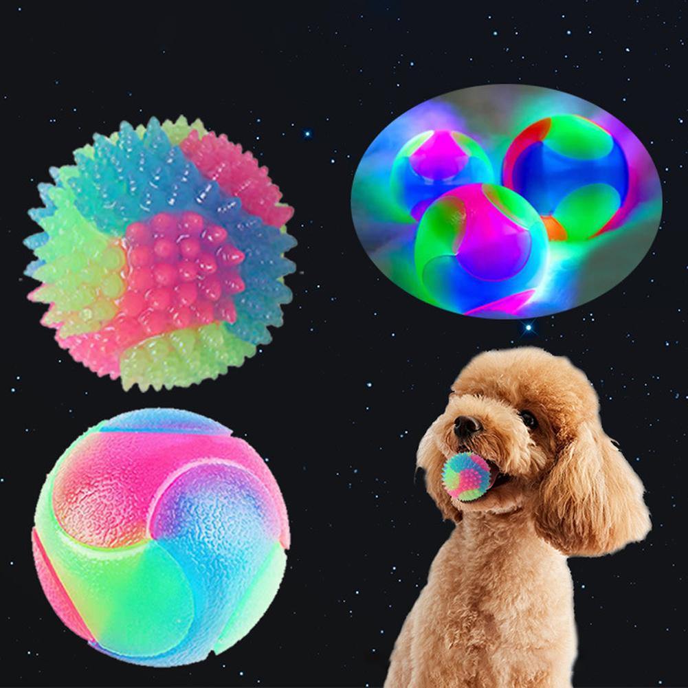 Pet Light Up Toy Ball Glowing LED Puppy Flashing Elastic Ball Toy Color Light TPR Ball Interactive Toys For Cats Dogs